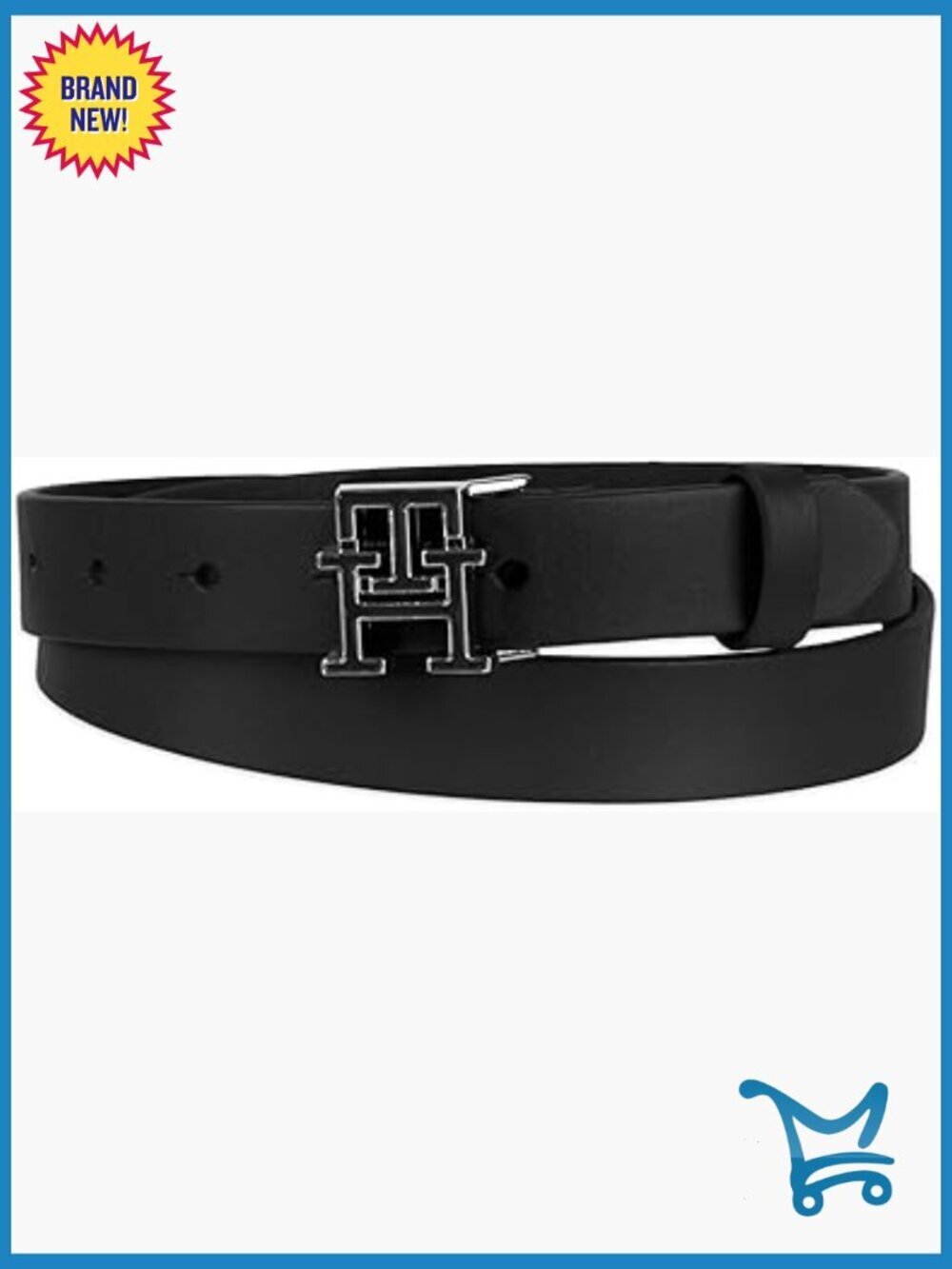 Genuine Leather Skinny Belt with TH Monogram Buckle, 1 inch